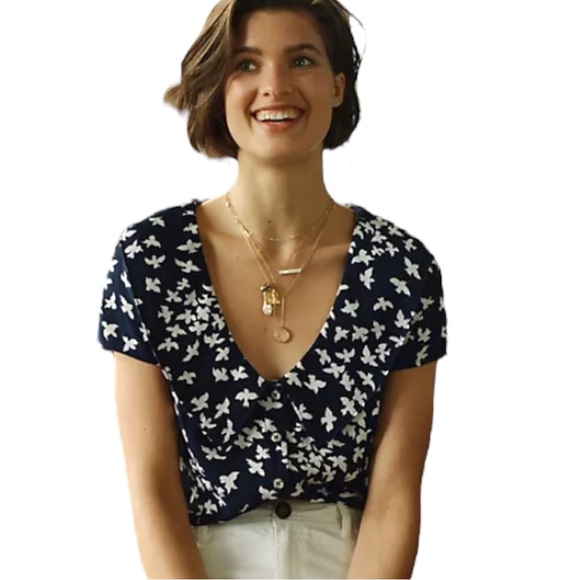 Maeve for Anthropologie Austin Navy and White Bird Print Blouse, size 2 - Picture 7 of 9